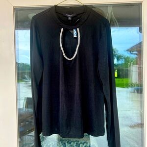 Marc New York Rhinestone Trim Neckline Black Knit Top Size XL New with Tags